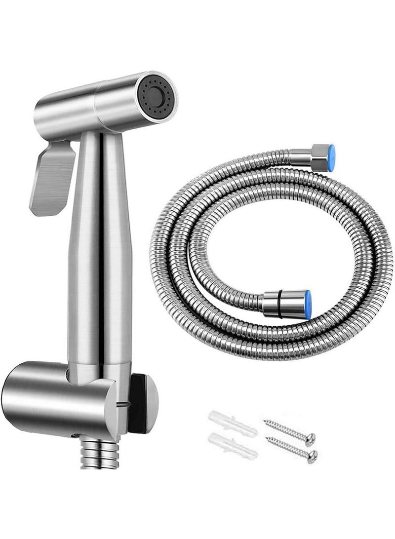 Walpck Handheld Bidet Sprayer for Toilet, 304 Grade Stainless Steel Bathroom Jet Spray with 1.5 Meter Shower Tube, Portable Adjustable Water Pressure Handheld Bidet Sprayer for Bathroom (Silver) - Image 1